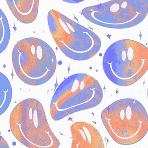 Trippy Bleached Orange and Blue Trippy Smiley Face - Pastel Orange and Blue Smiley Face - Light Orange and Blue Psychedelic Trippy Smiley Face - SmileBlob - xxtsf235 - 67.91in x 56.49in repeat - 150dpi (Full Scale)