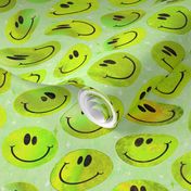 Trippy Bold Lemon Lime Smiley Face - Bright Green Yellow Smiley Face - Bright Green Yellow over Green Yellow Psychedelic Trippy Smiley Face - SmileBlob - xxtsf409 - 67.91in x 56.49in repeat - 150dpi (Full Scale)