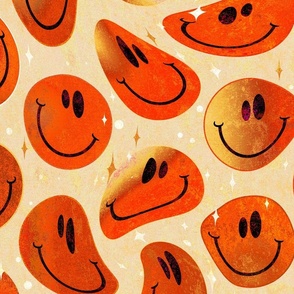 Trippy Giraffe Spot Orange Smiley Face - Bold Orange Smiley Face - Bold Orange over Light Orange Psychedelic Trippy Smiley Face - SmileBlob - xxtsf410 - 67.91in x 56.49in repeat - 150dpi (Full Scale)
