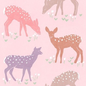 Hand-Drawn Fawn Print with a Bohemian Feel and  Delicate Floral Detail in Blush Pink_Large