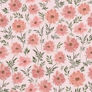 Small - Sweet Hand Painted Floral Field, Feminine Botanical Garden Oasis - Blush, Pink, Ivory - Nursery, Girly Design