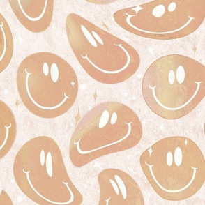 Trippy Boho Brown Smiley Face - Boho Peach Brown Smiley Face - Pale Brown Trippy Smiley Face - SmileBlob - xxtsf502 - 67.91in x 56.49in repeat - 150dpi (Full Scale)