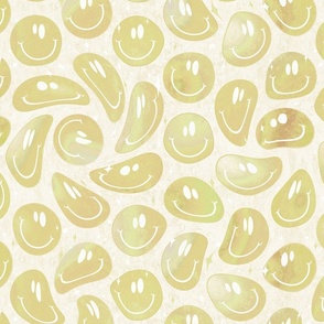 Trippy Boho Gold Smiley Face - Boho Gold Smiley Face - Pale Yellow Trippy Smiley Face - SmileBlob - xxtsf503 - 33.96in x 28.24in repeat - 300dpi (25% of Full Scale)