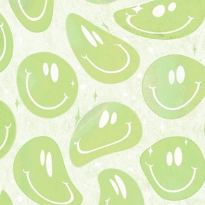 Trippy Boho Green Smiley Face - Boho Mint Green Smiley Face - Pale Green Trippy Smiley Face - SmileBlob - xxtsf504 - 67.91in x 56.49in repeat - 150dpi (Full Scale)