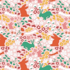 Garden Hoppers - Pink - Rabbits - Hare - Pets - Wildlife - Nature - Kids - Bunny - Bunnies - Green and Pink