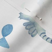 Ocean dreams / large / coastal watercolor for cute kids rooms with whimsical whales, seahorses and turtles