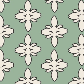 Damask Ikat Bee Geometric Print in Green, Cream, Neutral