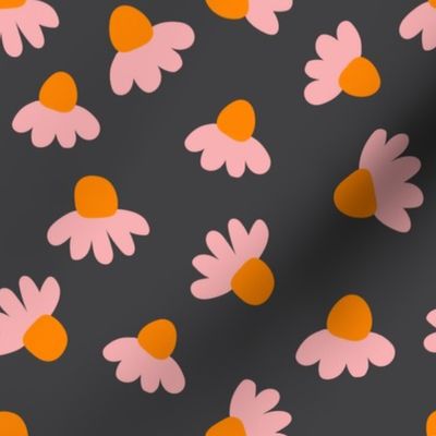 Coneflowers Toss / Orange and Pink on Charcoal Gray