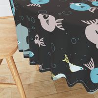 (L) Cute Fish and Whale Underwater Nautical Multi Colour