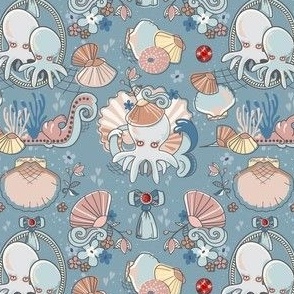 Octopus Baby Sea Life Shells in Blue