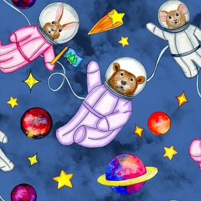 Watercolor Forest Friends Astronauts in Space