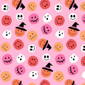 Silly Halloween Smilie Faces on Bright Magenta PINK - 1 inch