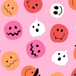 Silly Halloween Smilie Faces on Bright Magenta PINK - 2 inch