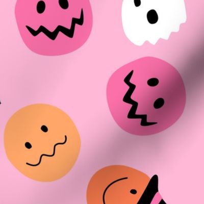 Silly Halloween Smilie Faces on Bright Magenta PINK- 3 inch