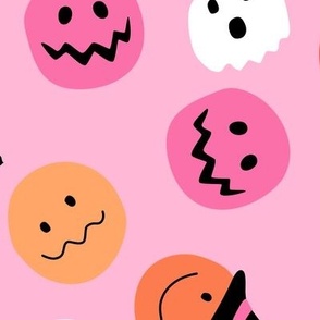 Silly Halloween Smilie Faces on Bright Magenta PINK- 3 inch