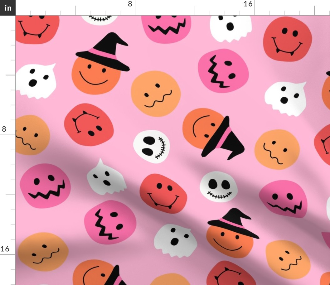 Silly Halloween Smilie Faces on Bright Magenta PINK- 3 inch