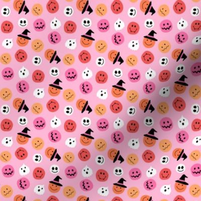 Silly Halloween Smilie Faces on Bright Magenta PINK - 1/2 inch