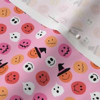 Silly Halloween Smilie Faces on Bright Magenta PINK - 1/2 inch