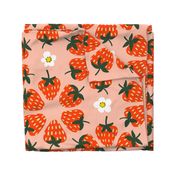 Vintage Strawberries and Flowers on Pink - Large