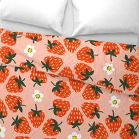 Vintage Strawberries and Flowers on Pink - Large