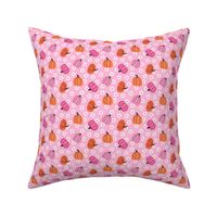 Halloween Pumpkins Bright PINK  Orange on Flowers - 1 inch