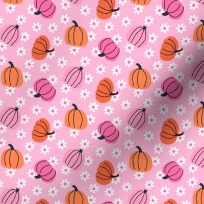 Halloween Pumpkins Bright PINK  Orange on Flowers - 1 inch