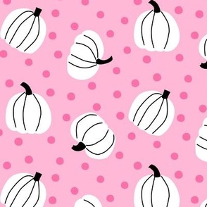 Halloween White Pumpkins on Bright PINK dots  - 2 inch