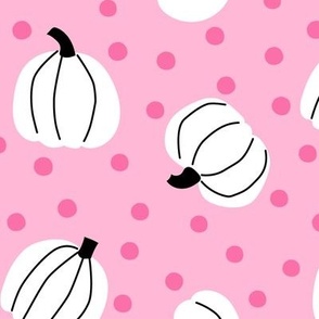 Halloween White Pumpkins on Bright PINK dots   - 3 inch