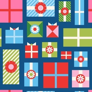 Christmas gifts -Multi-color on blue