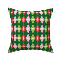 Retro Harlequin - Green, Red and Pink