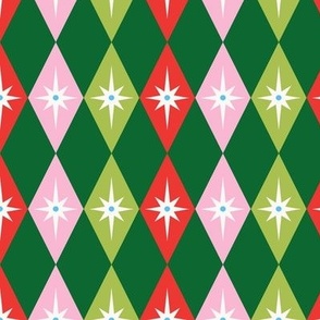 Retro Harlequin - Green, Red and Pink