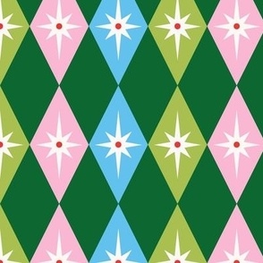 Retro Harlequin - Green, Pink, and Blue