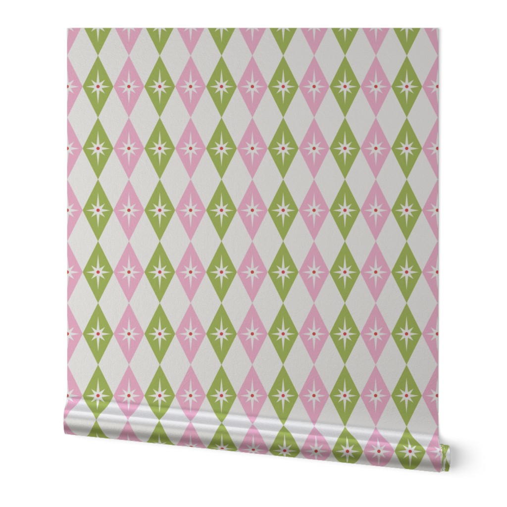 Retro Harlequin - Pink and Green