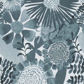 FLOWER PUFF TONAL BLUE JUMBO WALLPAPER