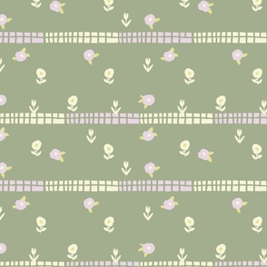 LARGE:Little Pink and Cream Blooms with Rectangles