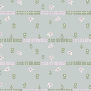 LARGE:Little Pink and Green Blooms with Rectangles
