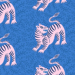 simple fierce tiger / bright blue and pink / large