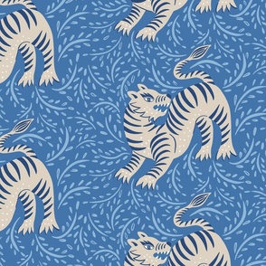 simple fierce tiger / blue and parchment / large