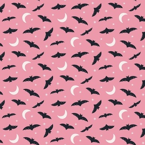 bats, halloween, moon, stars, spooky, pink