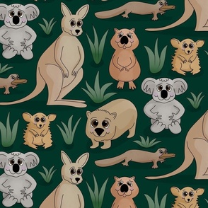 Cute baby Australian animals - Dark green - Large