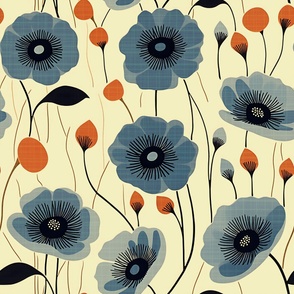 Scandi Poppies Blue Textured 31