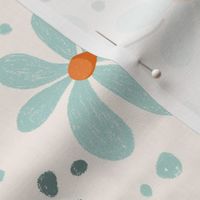 Pale teal cute retro daisies drawn in chalk on light background