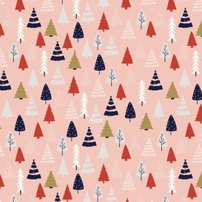 Christmas Trees Pattern: Trees on a pink background (Tiny)