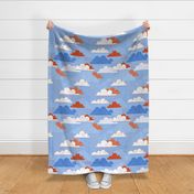 Art Deco Autumn Skies - Baby Blue, Rust - Large Scale