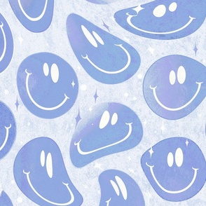 Trippy Boho Blue Smiley Face - Boho Blue Smiley Face - Blue Trippy Smiley Face - SmileBlob - xxtsf506 - 67.91in x 56.49in repeat - 150dpi (Full Scale)