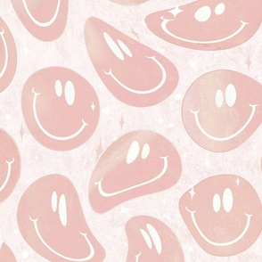 Trippy Boho Blush Pink Smiley Face - Boho Pink Smiley Face - Pale Pink Trippy Smiley Face - SmileBlob - xxtsf508 - 67.91in x 56.49in repeat - 150dpi (Full Scale)