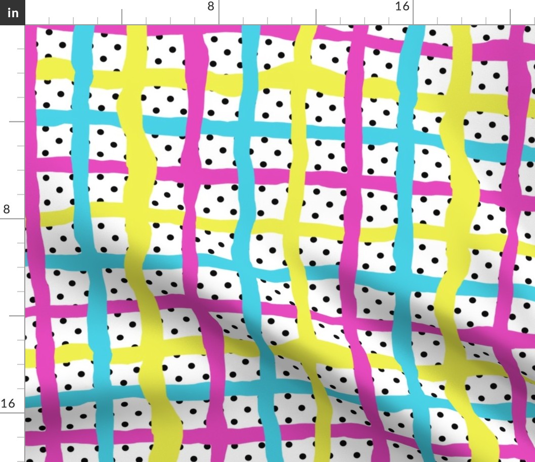 Cutest kids sheets: Memphis stripes on jolly black + white polka dots by Su_G_SuSchaefer2023