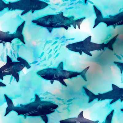 Indigo Sharks in a Tie dye Ocean