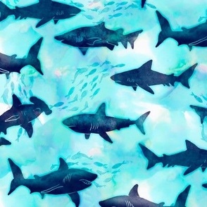 Indigo Sharks in a Tie dye Ocean