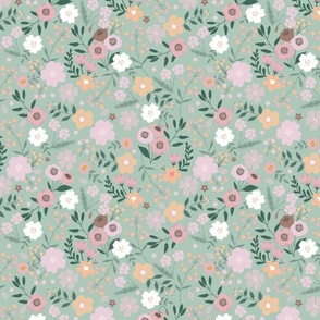 sweet summer floral on sea green small scale
